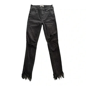 Free People Skinny Jeans Size 26 Gray Black Great Heights Frayed Hem Distressed